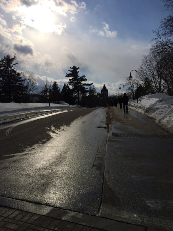 T Hall off in the distance, Snow Free Streets and a Crisp Sky